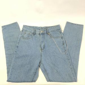 SHEIN High Waist Ripped Jeans W/Chain Light Wash Womens Size Small